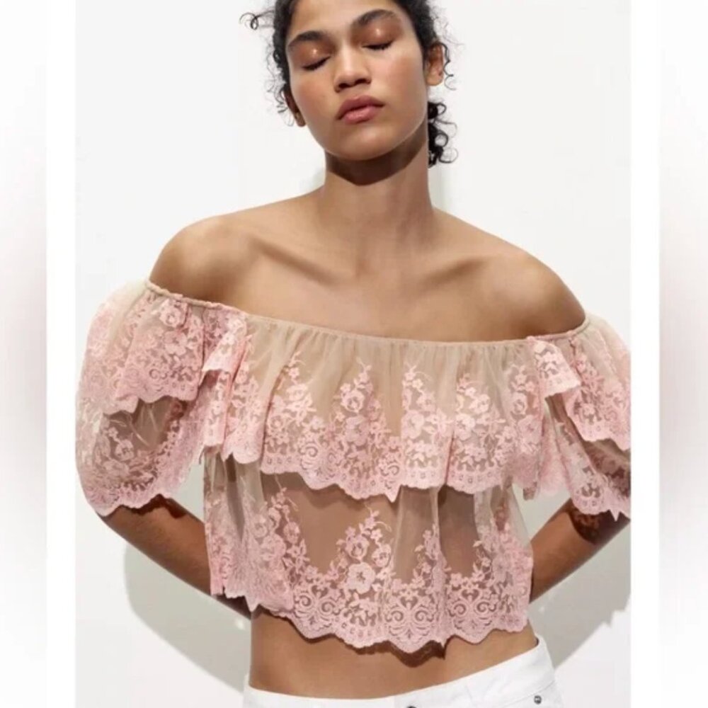 Zara Embroidered Ruffle Top NWT - Picture 9 of 15